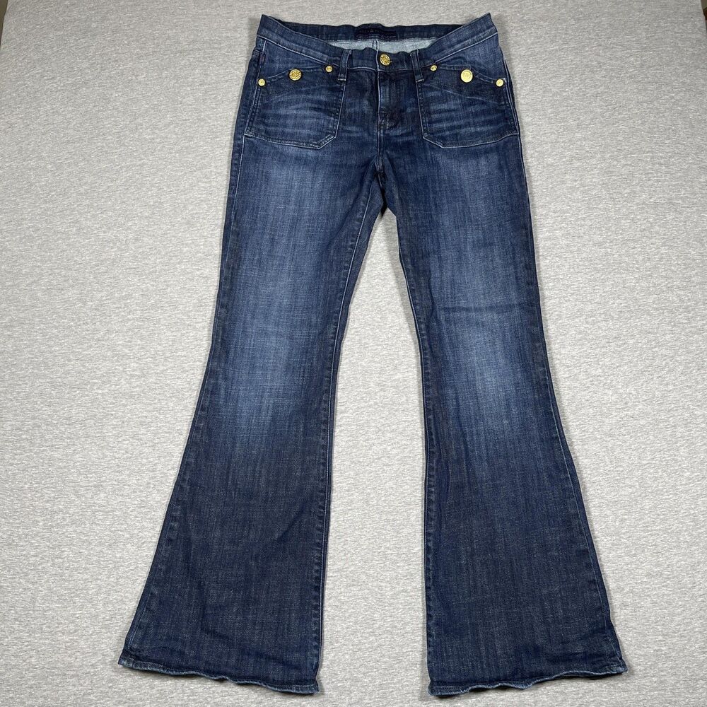 Rock & Republic Flared Jeans Womens 12 Blue Dark Wash Scorpion Mid Rise Denim